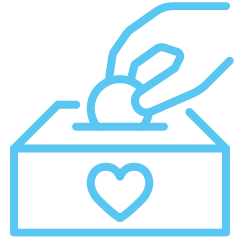 Icon of someone putting a coin in a box with a heart shape